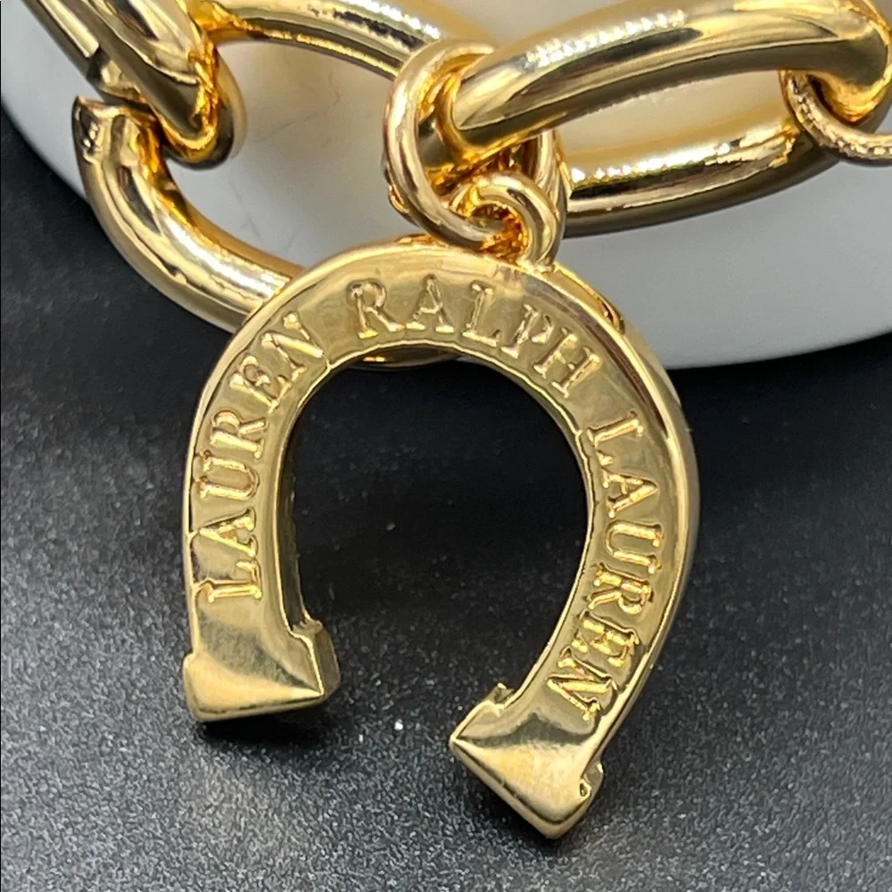 Ralph Lauren Gold Tone Horseshoe Link Toggle Bracelet 8” NEW Equestrian - Picture 6 of 8